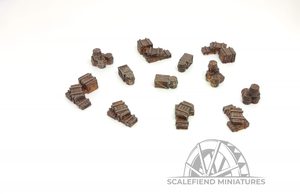 1/144 12mm Stacked wooden crates and barrels scenery stowage set