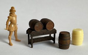 1/100 scale wooden barrels - set of 10 (N Gauge)
